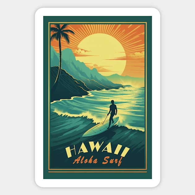 Hawaii Vintage Retro Travel Poster Sticker by GreenMary Design